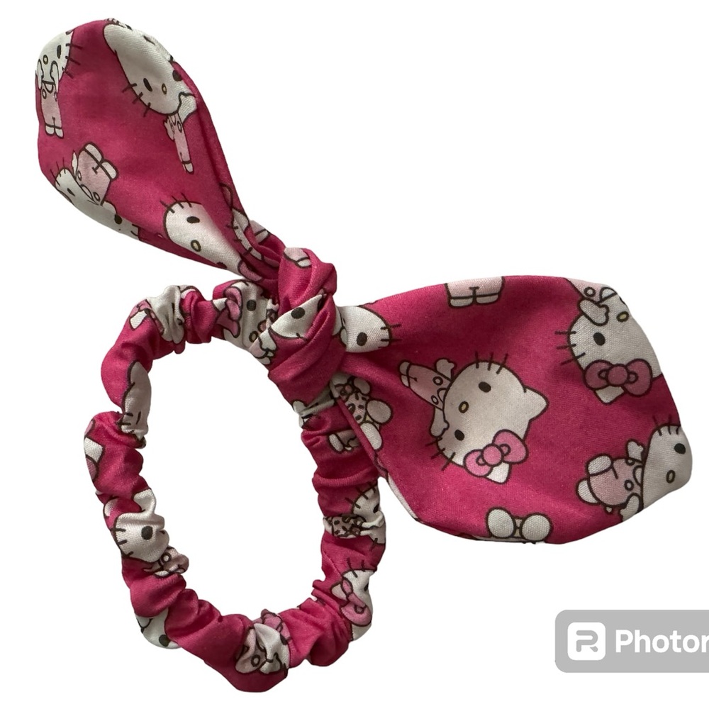 Hello Kitty scarf tie scrunchie hand made USA pink bow cotton rare print summer